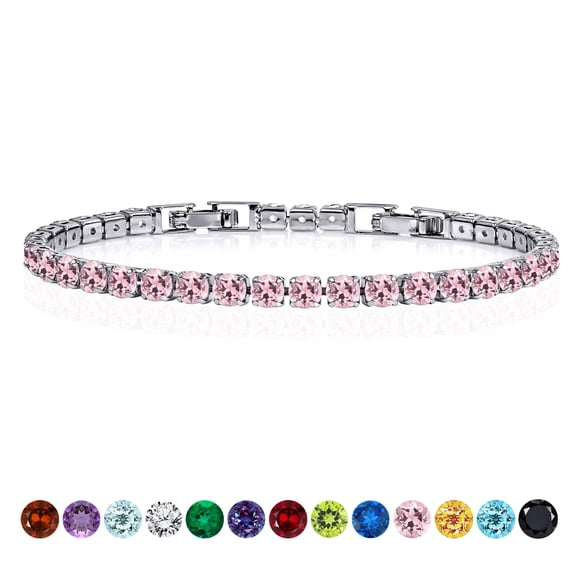JeenMata 11 TCW Round Cut October - Pink Tourmaline - Birthstone Tennis Bracelet for Women in Eternity Design - White Gold Plating, Female, Adult