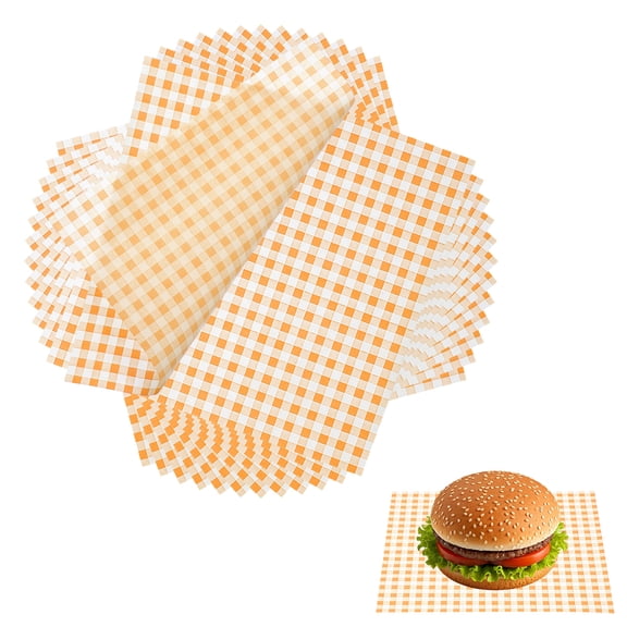 Uxcell 200 Pcs Wax Paper Sheets for Food, 8.7 x 8.7 Inch Greaseproof Wrapping Paper Sheets, Checkered Square Food Basket Liners for Sandwich Hamburger Bread, Yellow