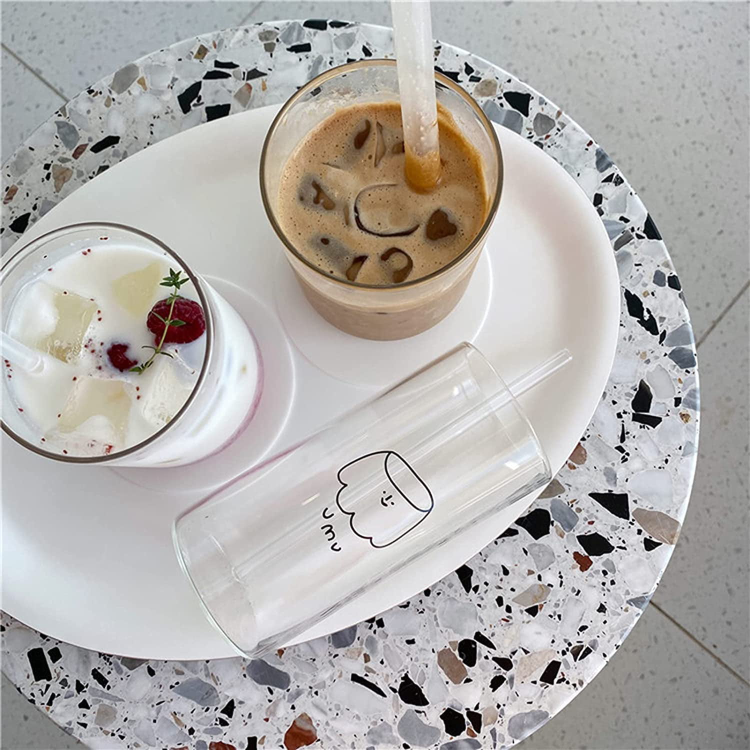 1000ml Large Capacity Glass Cute Cartoon Clear Cup with Handle and Lid  Straw Coffee Milk Juice Cups Heat Resistance Milk Mug