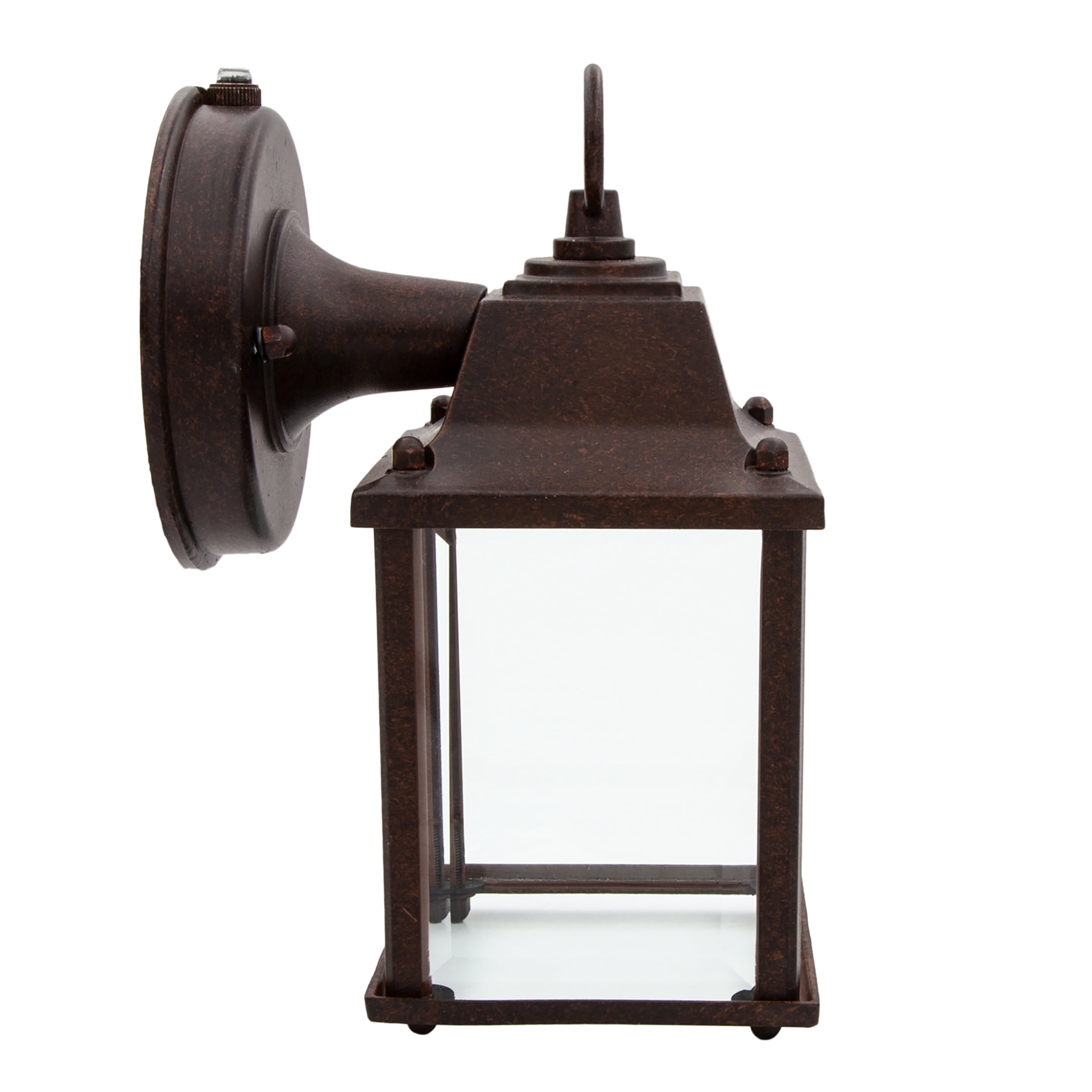 Maxxima LED Porch Lantern Outdoor Wall Light, Aged Bronze w/ Clear Glass, Dusk to Dawn Sensor, 650 Lumens, 3000K Warm White