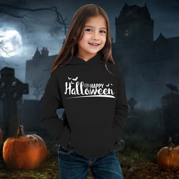 Hpapadks Girls Hoodies Children Halloween Cartoon Hoodie Long Sleeve Casual Pullover Boys Sweatshirts Black 4-5 Years