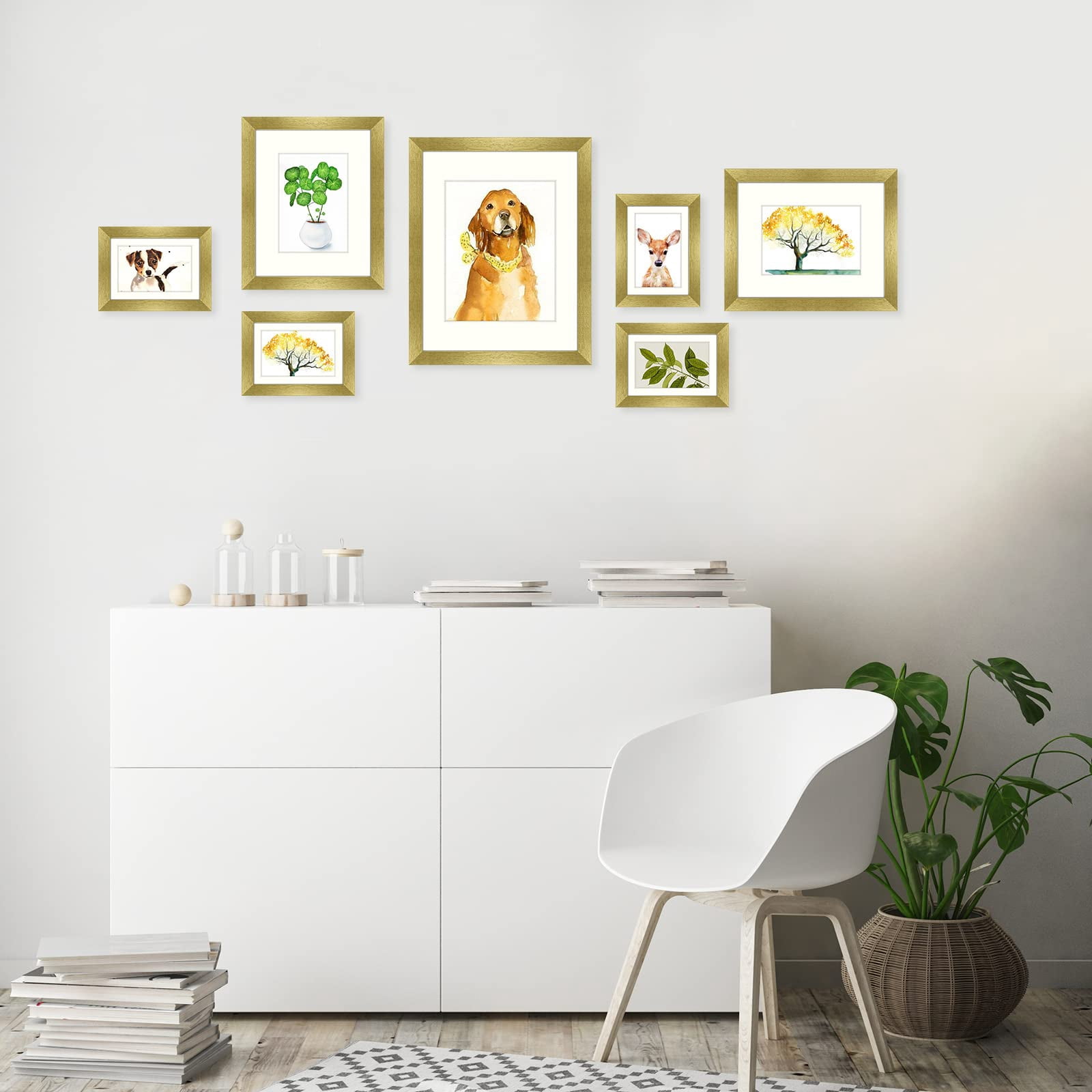 Golden State Art Gallery Wall Frames 11x14, 8x10, 5x7 Matted Photo Frames, Gold, Set of 7