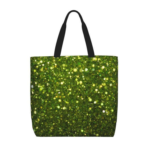 Fotbe Green Glitter Sparkle Bolsa Tote con Estampado para Mujer, Bolsos con Cremallera, Bolsa de Hombro Casual de Gran Capacidad con Bolsillos Internos