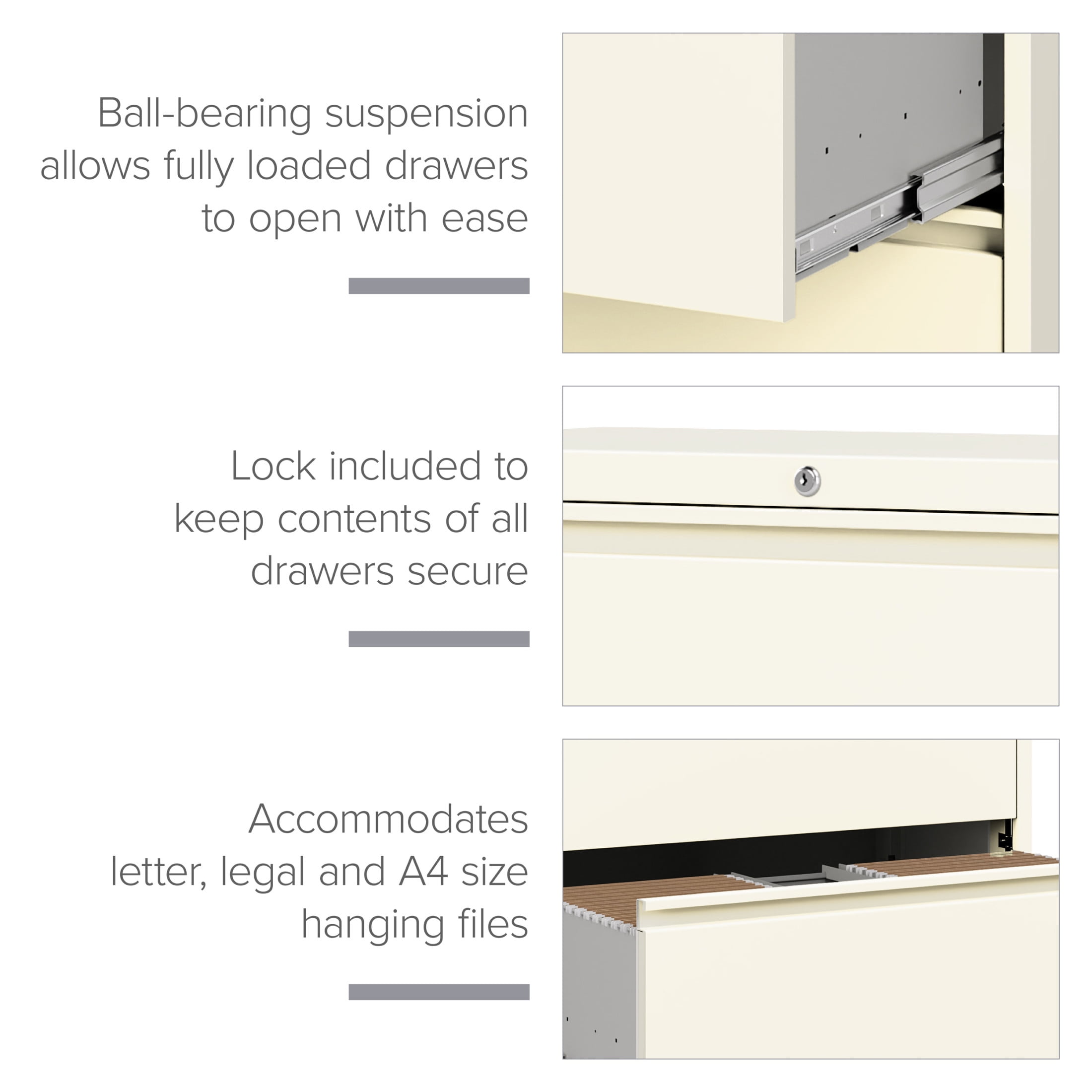 Hirsh 36 Inch Wide 3 Drawer Metal Lateral File Cabinet for Home and Office, Holds Letter, Legal and A4 Hanging Folders, Cloud