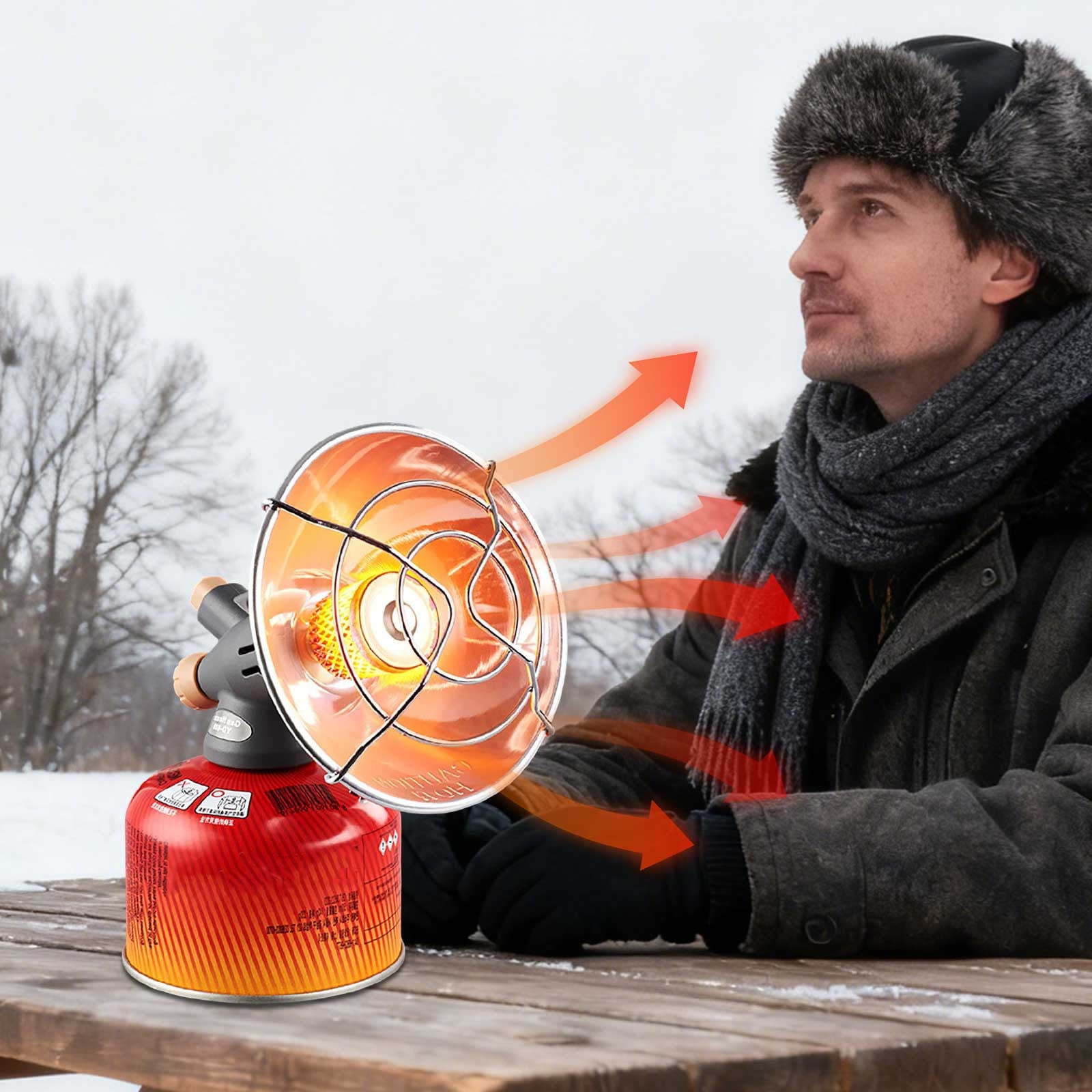 Portable Outdoor Heater, Camping and Tent Fire Stove, Adjustable Gas Heating, Safe Winter Heater for Ice Fishing, Backyard, Hiking, Outdoor Adventure, Travel Heating Solution