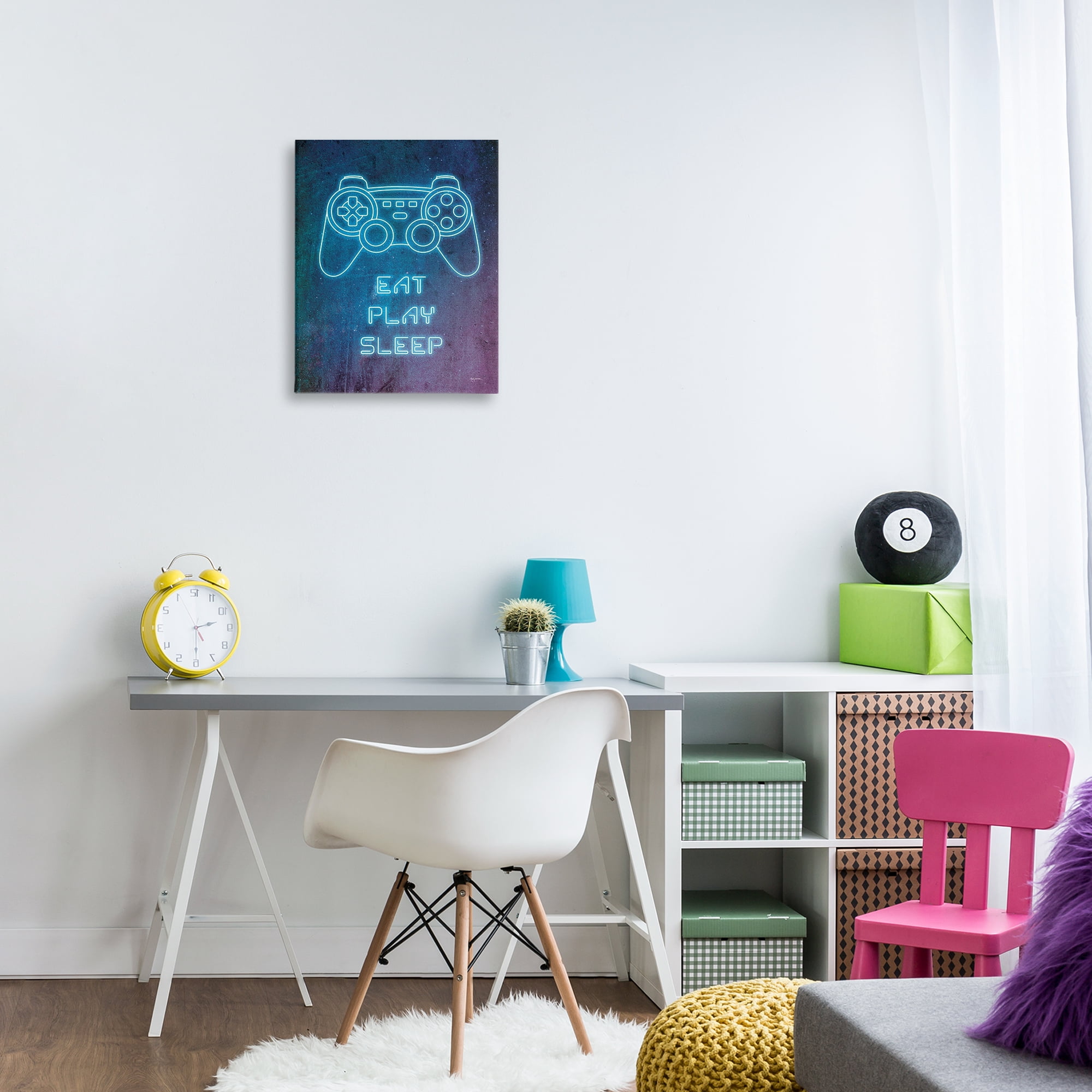 Stupell Industries Eat Play Sleep Neon Typography Painting Gallery Wrapped Canvas Art Print Wall Art, 16 x 20
