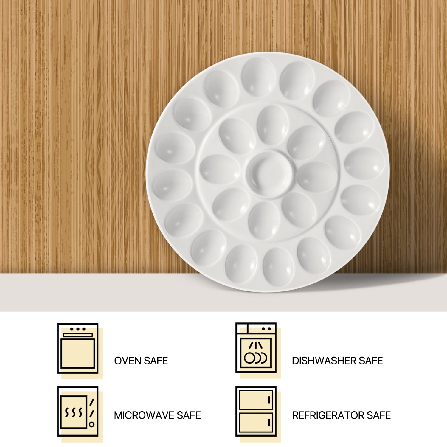 Deviled Egg Tray - Ceramic White Porcelain 25 Cup Eggs Serving Tray Catering Platter for Hard Boiled Devil Eggs & Deserts Unique Decorative Kitchen Holder Dish Plate Palette