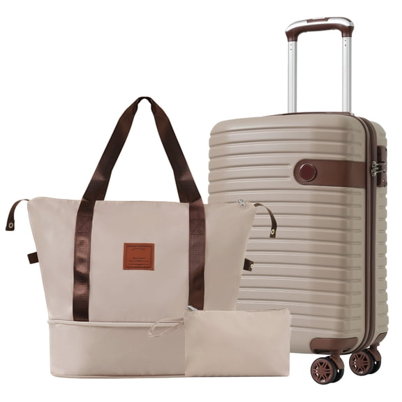 imerelez Luggage Sets 3 Piece Carry on Luggage 22x14x9 Airline Approved, Lightweight Hardshell ABS Suitcases with Wheels, 20 inch, Khaki