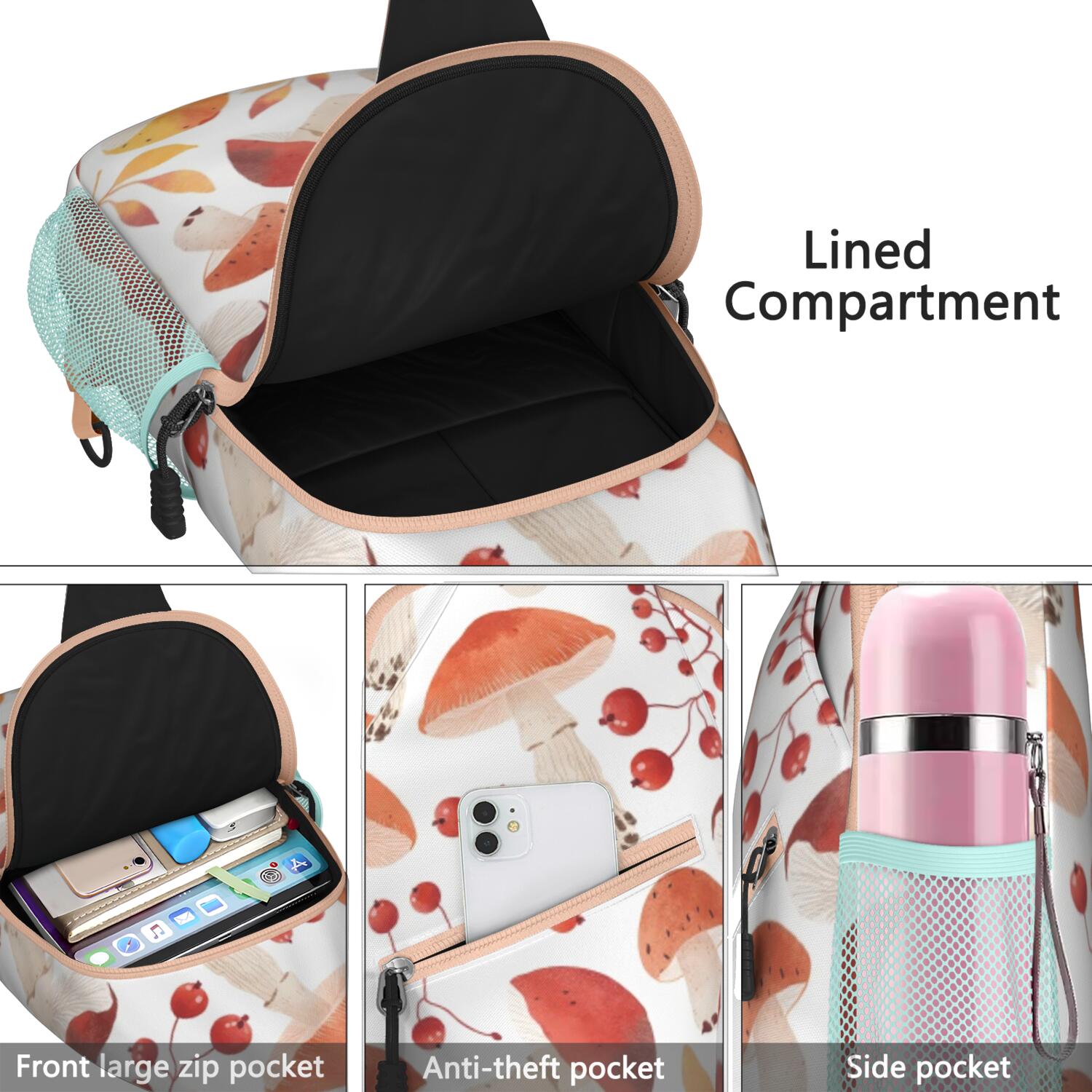 Sling Bag Mushroom Hiking Sling Backpack Casual Bag for Men Women