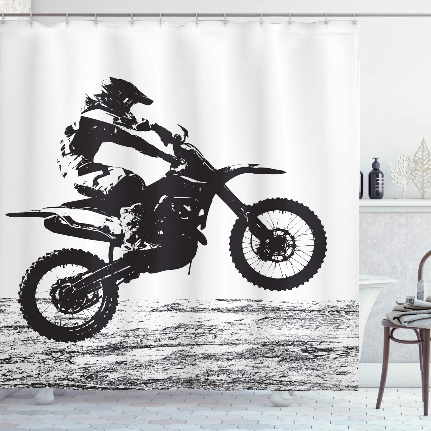 HTOOQ Dirt Bike Shower Curtain, Rider Participating Motocross ...