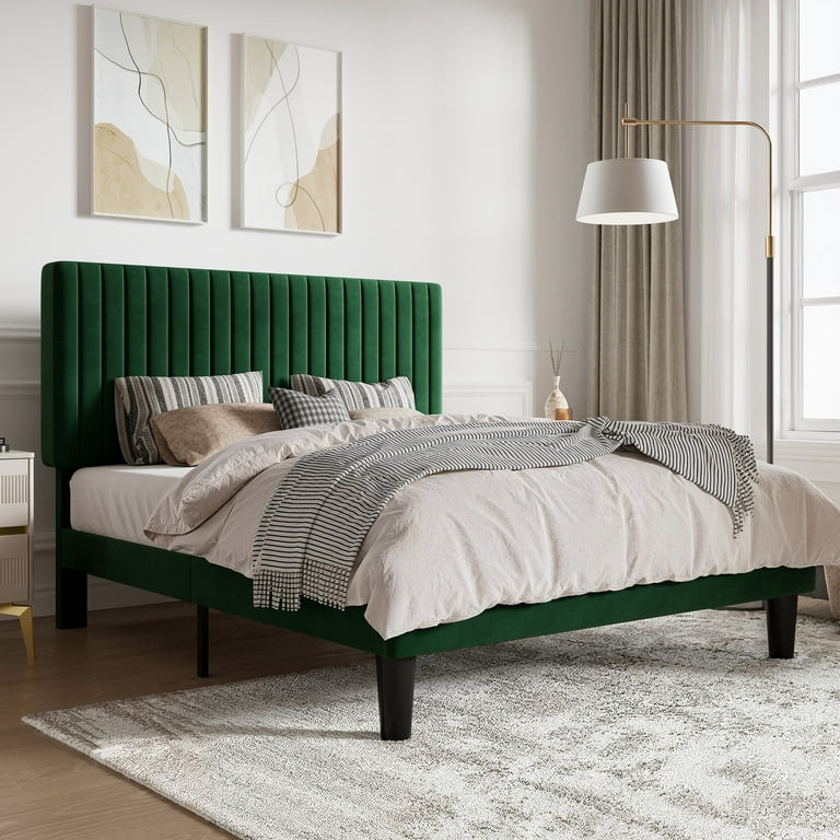 SHA CERLIN Green Full Size Upholstered Platform Bed Frame