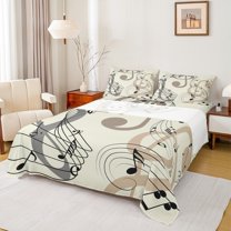 jejeloiu Musical Melody Twin Sheet Set (3-Piece) Notes Brown Beige Breathable Decor