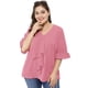 thumbnail image 3 of Women's Plus Size Ruffle Blouse V Neck Smocked Sleeves Top Pink 4X, 3 of 6