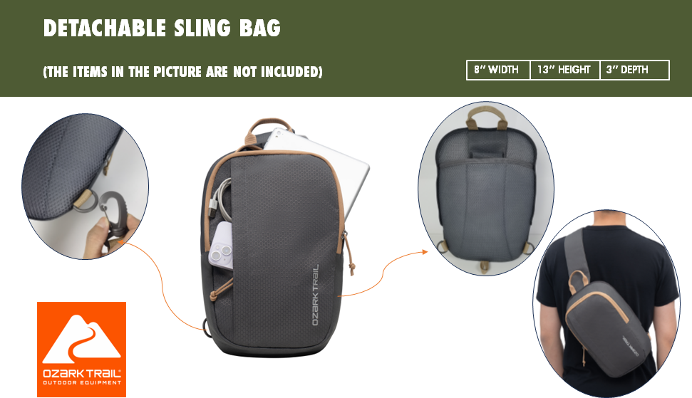 Mochila de senderismo Ozark Trail para adulto de 60L en poliéster 420D hexágono/600D con múltiples bolsillos, tostado y gris 8