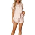 thumbnail image 1 of Conjuntos de pijama de satén para mujer INSPIRE CHIC, ropa de noche, tops con pantalones cortos, conjuntos de lounge, S Rosa claro, 1 of 6