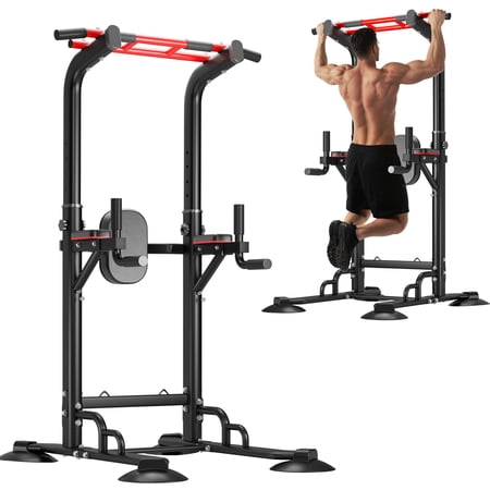 94.5"H Pull Up Bar and Dip Station, Heavy Duty 12 Adjustable Home Gym Equipment for Strength Training, Multifunctional Workout Bar with Resistance Bands – Full Body & Core Exercise 330LBS,Balck