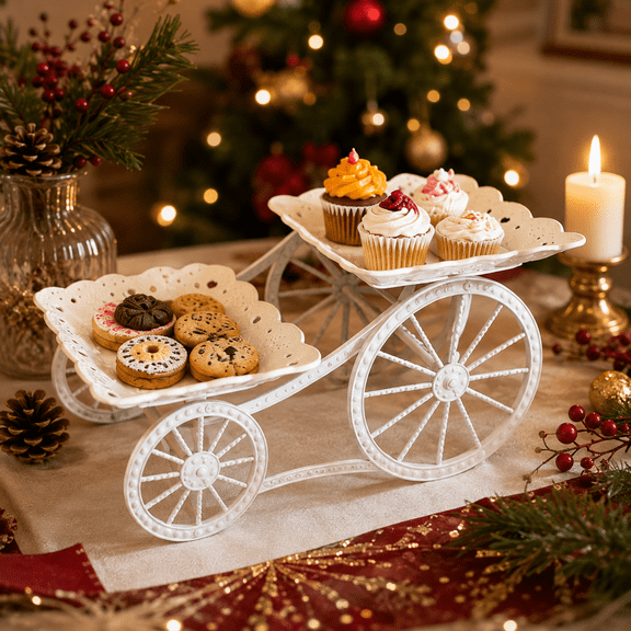 Candy Dish And Dessert Stand 2 Tier Serving Tray For Candy Cookies Cupcakes Snacks And Pastries, Christmas Table Countertop Display White