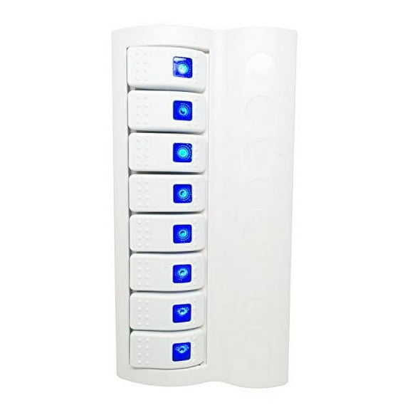 BOAT WHITE SWITCH PANEL 8 GANG BLUE LED INDICATOR ROCKER CIRCUIT BREAKER