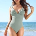 thumbnail image 3 of Women One Piece Swimsuit Ruffles Deep V Neck Backless Bathing Suits Swimwear, 3 of 8