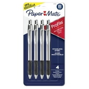 Paper Mate Profile Ballpoint Pens, Retractable Pen with Stainless Steel Barrel, 1.0 mm, Black Ink, 4 Count