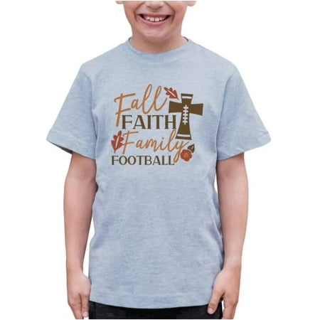 

7 ate 9 Apparel Kids Happy Thanksgiving Shirts - Fall Faith Family Football - Grey Shirt 4T