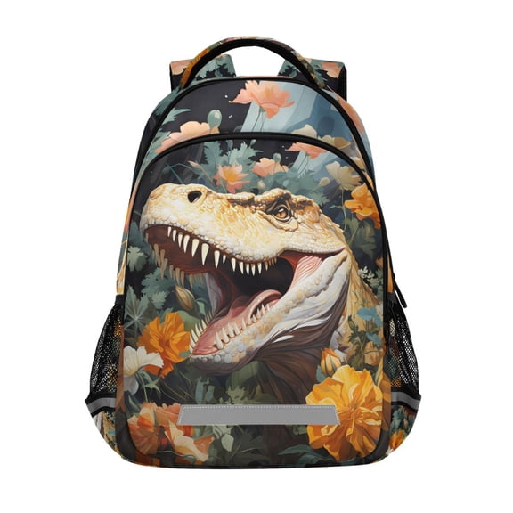 ALAZA Dinosaur in Flowers Backpack Elementary School Bag Bookbag Travel Rucksack
