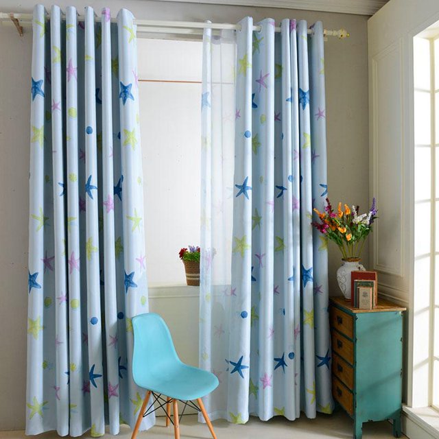 Cortinas de Estrlla Ventana Drapeado Dormitorio Decotativo de Cáfe Oficina BLESIY Cortina azul