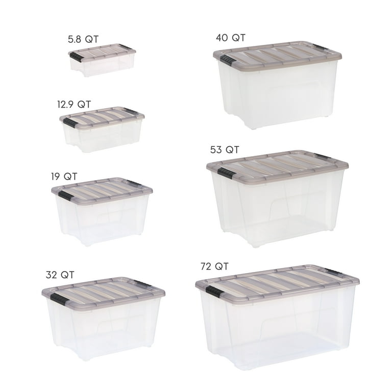 IRIS 4-Pack Medium Clear Storage Bucket with Latching Lid at