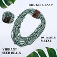 thumbnail image 4 of Handmade Seed Bead Necklace Bracelet Set - Green Boho Jewelry Women - Layered Multi StrBeaded Statement Necklaces Bracelets Wooden Clasp - Necklace 18" - Bracelet  6.5" - 7.5" Christmas Gifts, 4 of 10