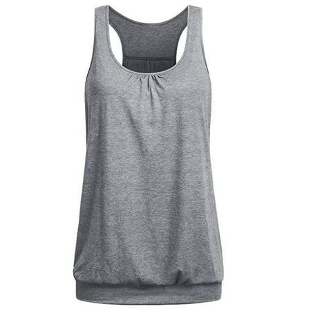 DondPO Going Out Tops for Women Corset Tops Neck Top Loose Racerback Wrinkled Round Blouse Womens Sleeveless Workout Tank Women s Blouse Tank Top for Women Camisole Tops Grey L