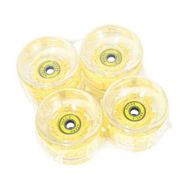 4 ruedas de patineta resistentes al desgaste y luminosas con rodamientos de PU de alta elasticidad. Amarillo