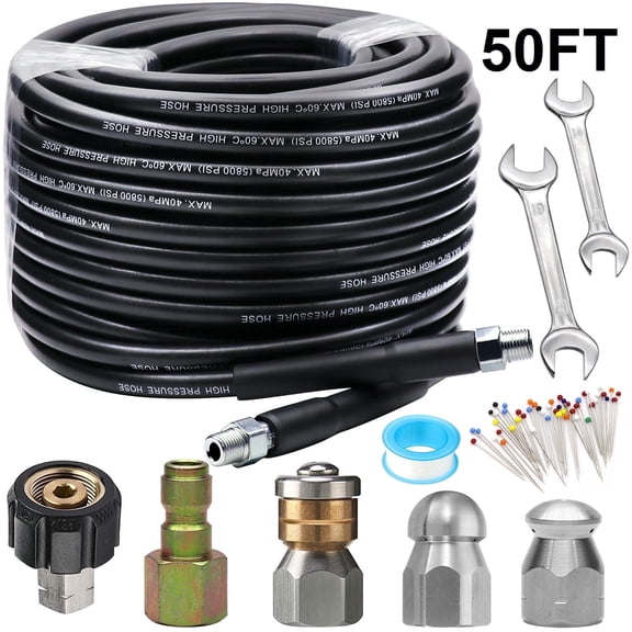 Budiwati 50FT Sewer Jetter Kit 5800PSI High Pressure Drain Cleaner for Pressure Washers