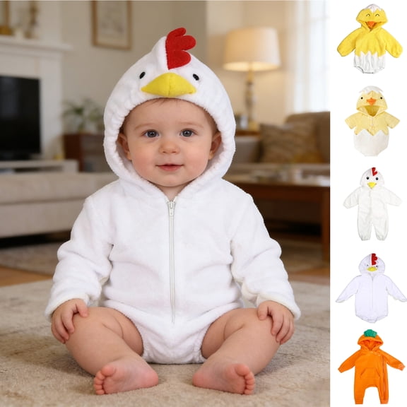 Bigetiay Baby Halloween Outfit for Boy Girl Long Sleeve Chicken Outfit Romper Bodysuits with Hooded Baby Girl Clothes 12-18 Months