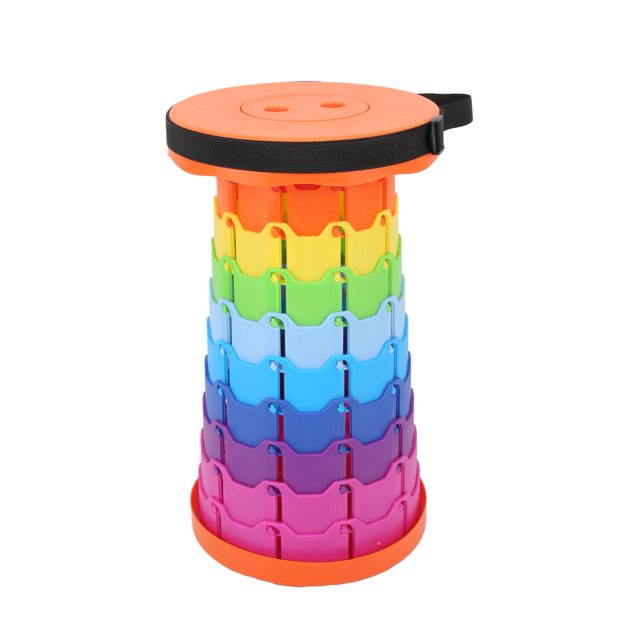Taburete telescópico portátil retráctil de color ligero silla plegable para camping, jardín, pesca, senderismo, viajes, barbacoa, arco iris, naranja