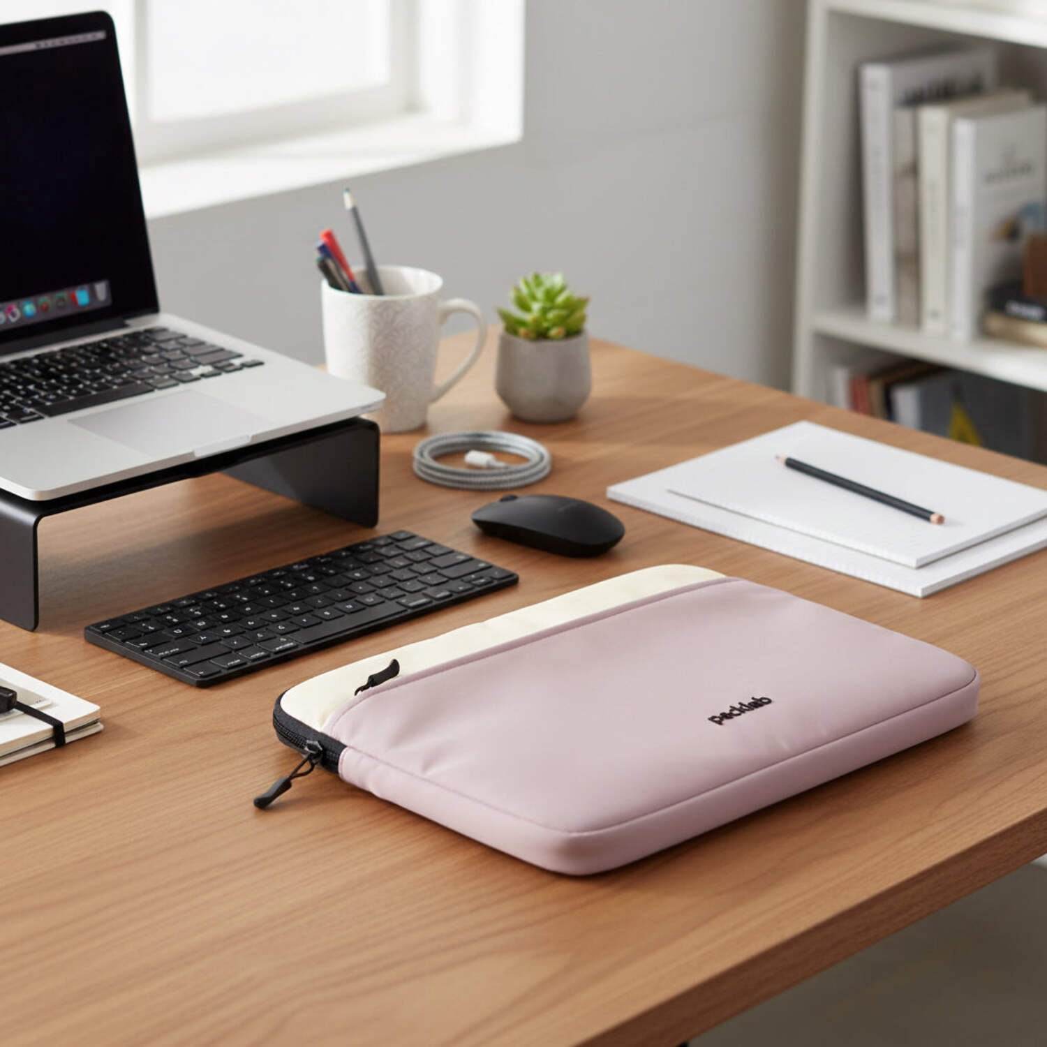 packlab Cream and Pink Laptop Sleeve with Pocket – Slim Padded 14 Inch Computer Case for School, Work, and Travel Use