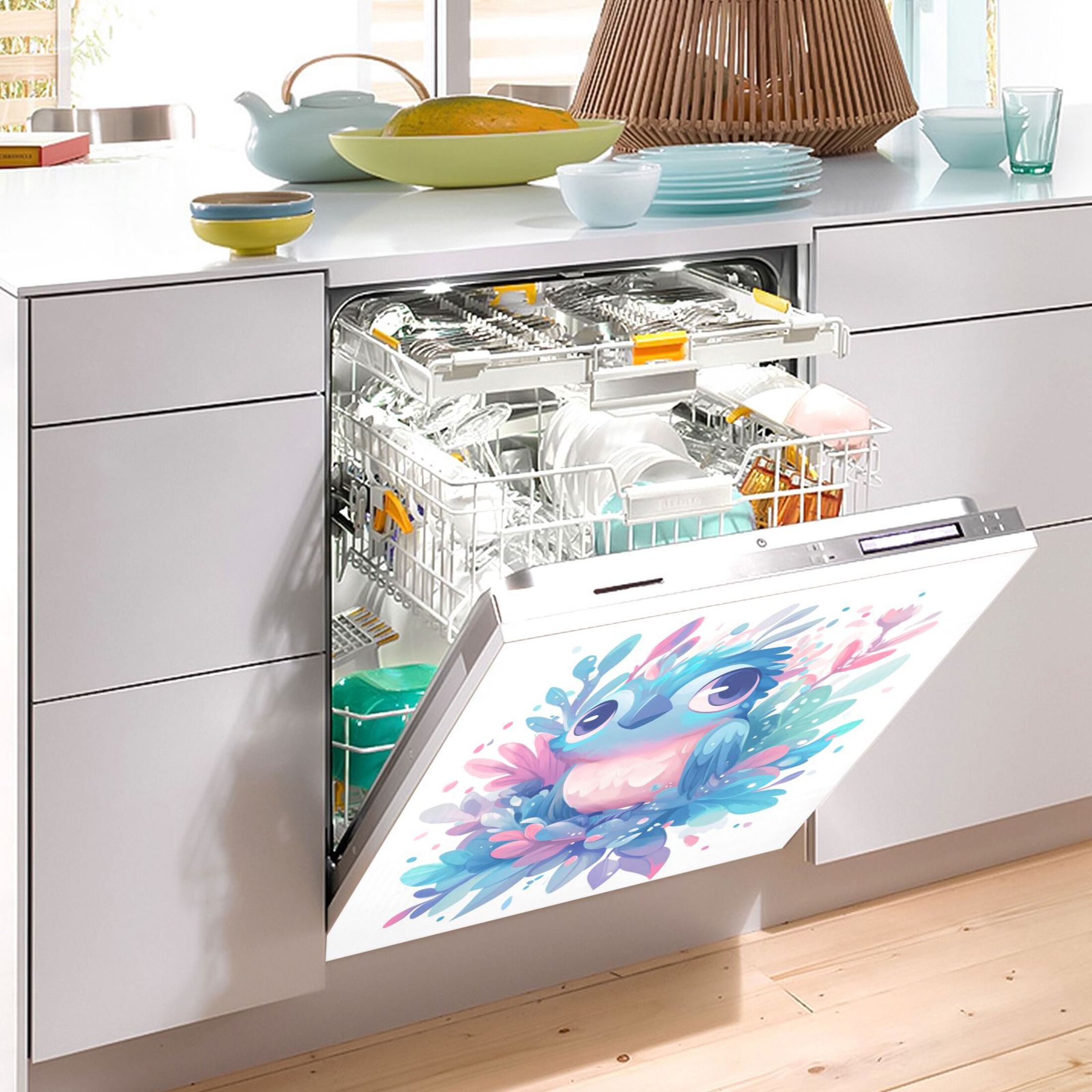 Dishwasher Magnetic Sticker 23x26 Inch Refrigerator Magnetic Sticker Washing Machine Magnetic Sticker Kitchen Panel Magnetic Sticker Home Decor Big Eyed Blue Owl
