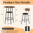 thumbnail image 5 of Demi Bonn 3 Pieces Round Bar Table and Chairs Set Small Dining Table for 2 with 2-Tier Storage & 2 PU Upholstered Bar Stools for Kitchen Dining Room Living Room Bar Cafe Small Space Corner, Brown, 5 of 7