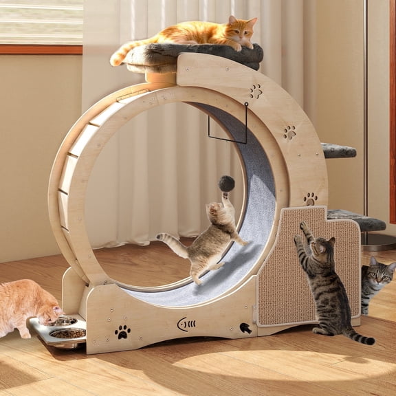 FOOWIN 7-in-1 Cat Wheel, 40" Cat Exercise Wheel for Indoor Cats, Cat Treadmill with Carpeted Runway and Safety Lock