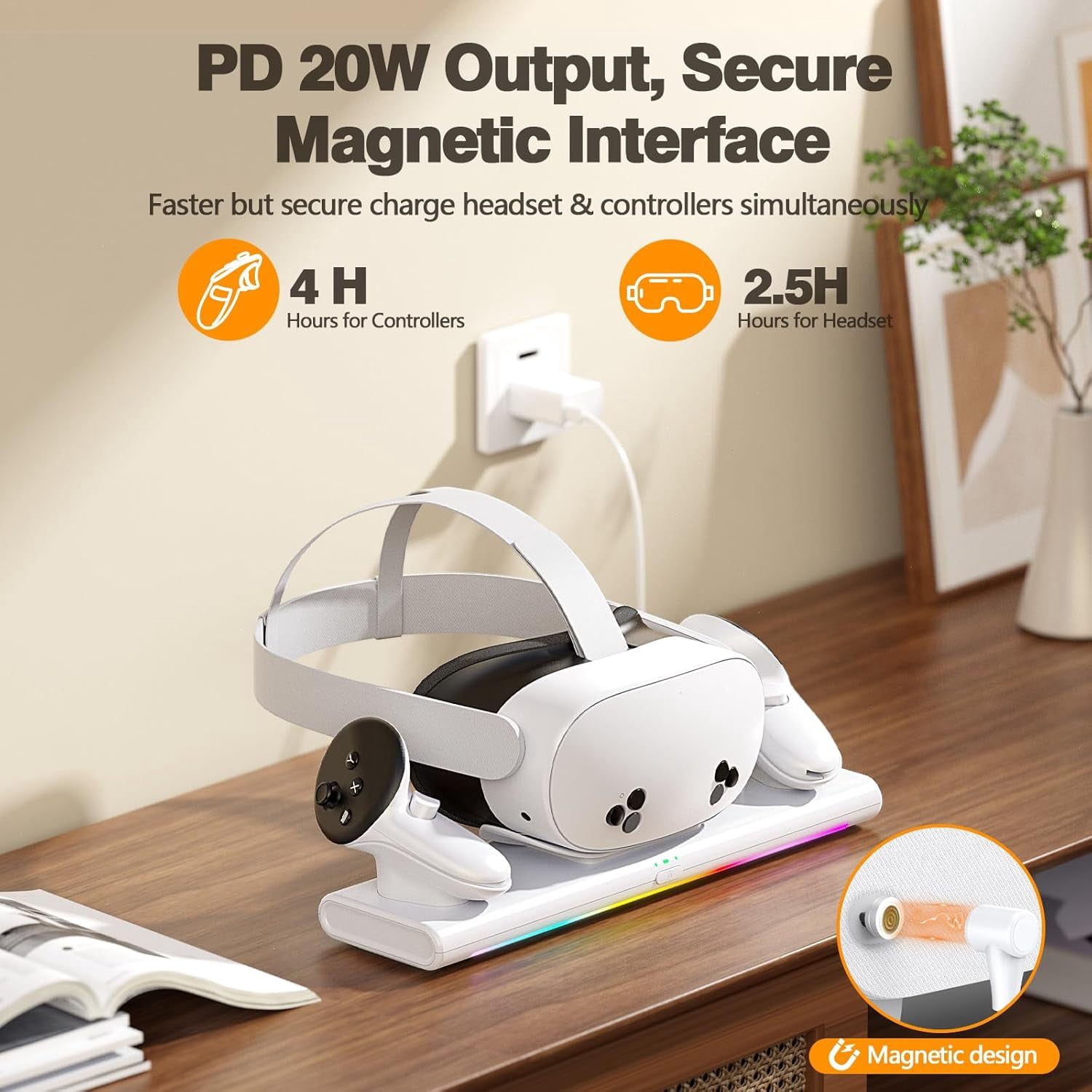 Prociv VR Charging Dock, Magnetic Charger for Meta Quest 2 Headset