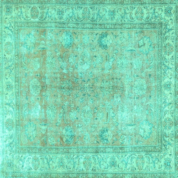 Ahgly Company Machine Washable Indoor Square Persian Turquoise Blue Traditional Area Rugs, 6' Square
