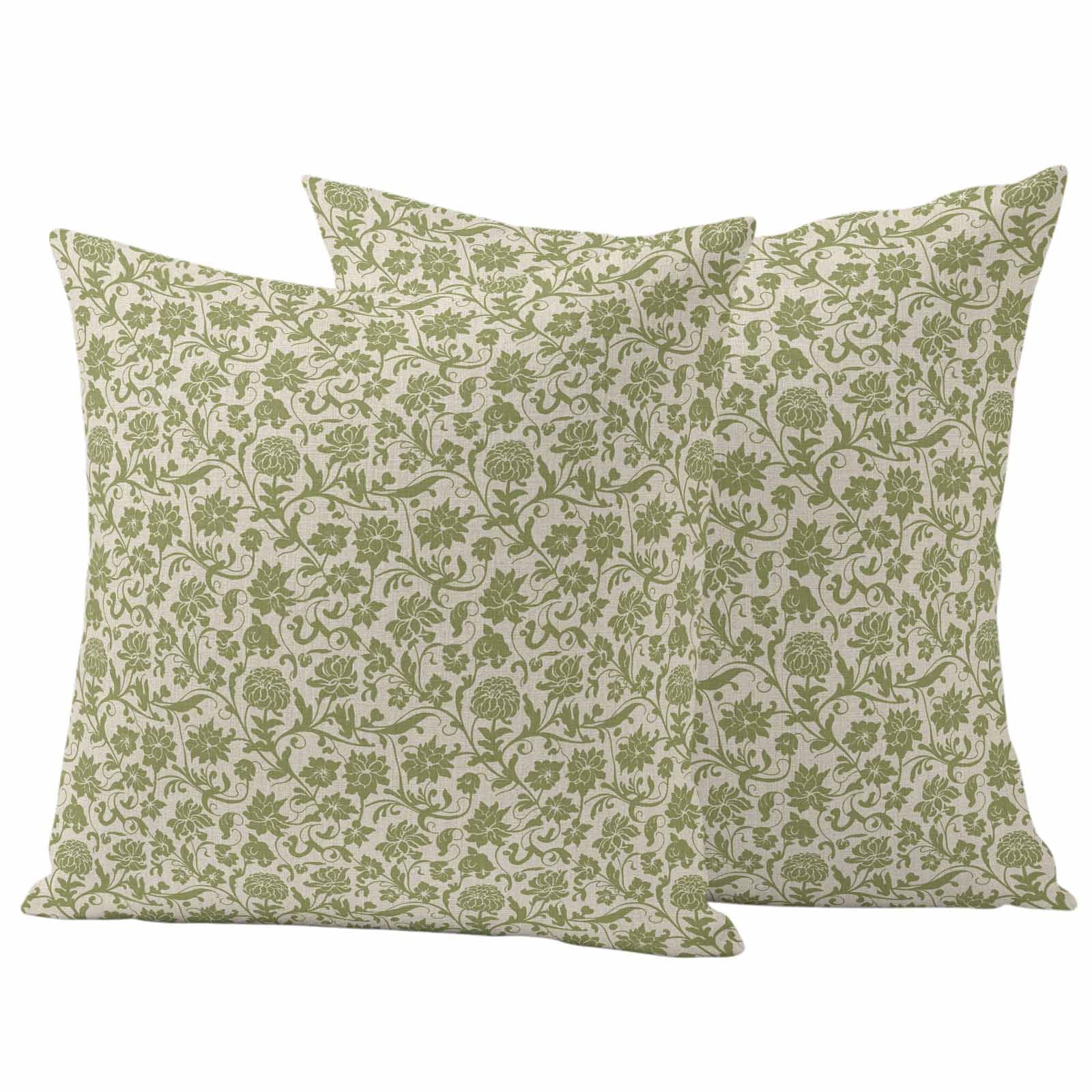 Pack of 2 Outdoor Pillow Covers,Waterproof Green Floral Throw Pillow Covers,Vintage Rustic Botanical Spring Decorative Pillowcases Cushion Covers for Patio Couch Pillow Sham Protector 16x16 Inch