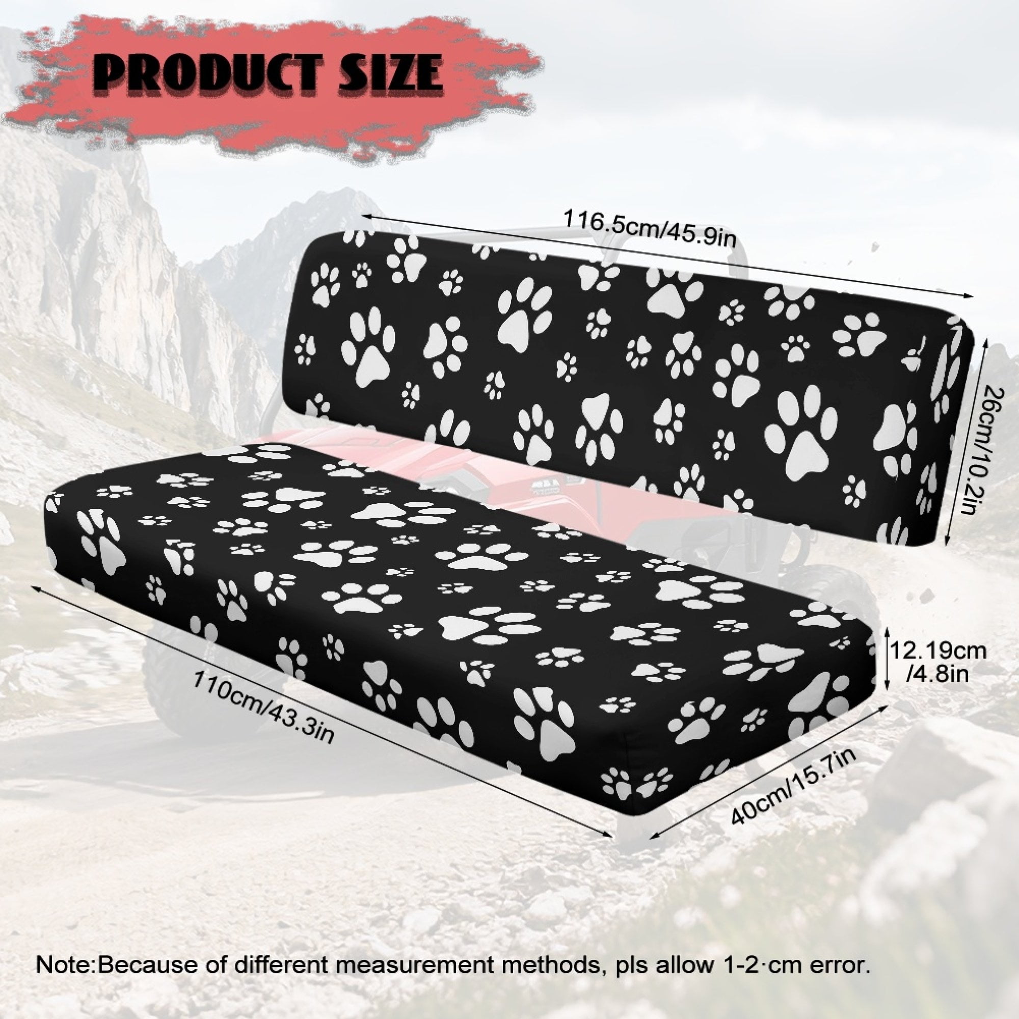 ZIATUBLES Universal UTV Seat Covers 2 Pack, Front Bench Seat Protector Set Compatible with Kawasaki Mule 4010 3010, All-Weather Polyester Deocr Protection, Black Paw Print