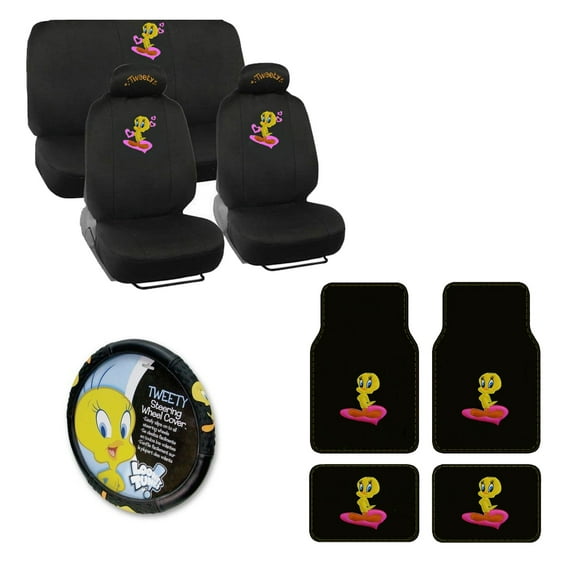 Tweety Bird 4 Pc Carpet Floor Mats And 3 Pc Seat Covers With Wheel Cover