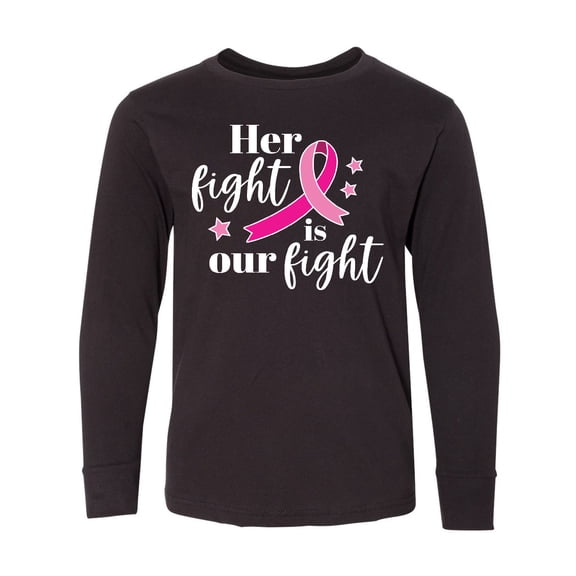 Inktastic Breast Cancer Awareness Her Fight is Our Fight Long Sleeve Youth T-Shirt