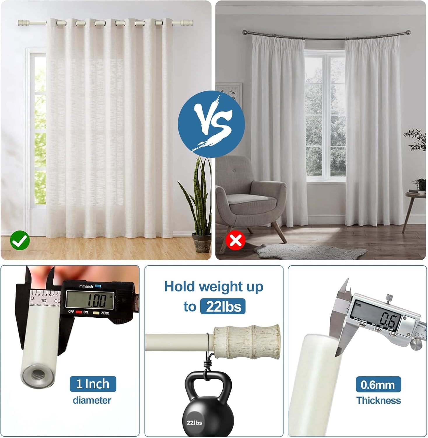 Urbanest Adjustable Single Curtain Rod Set Gilded Bamboo Finials – 1 - Inch Diameter, With French White Rod, 84–120 Inches