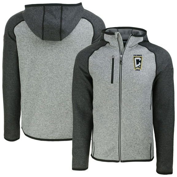 Men's-Cutter & Buck  Heather Gray Columbus Crew Mainsail Full-Zip Hooded Jacket