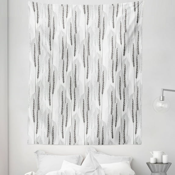 Harvest Tapestry, Vertically Arranged Wheat Branches Ears of Grain Botany Farmland, Fabric Wall Hanging Decor for Bedroom Living Room Dorm, 5 Sizes, Grey Pale Taupe, by Ambesonne