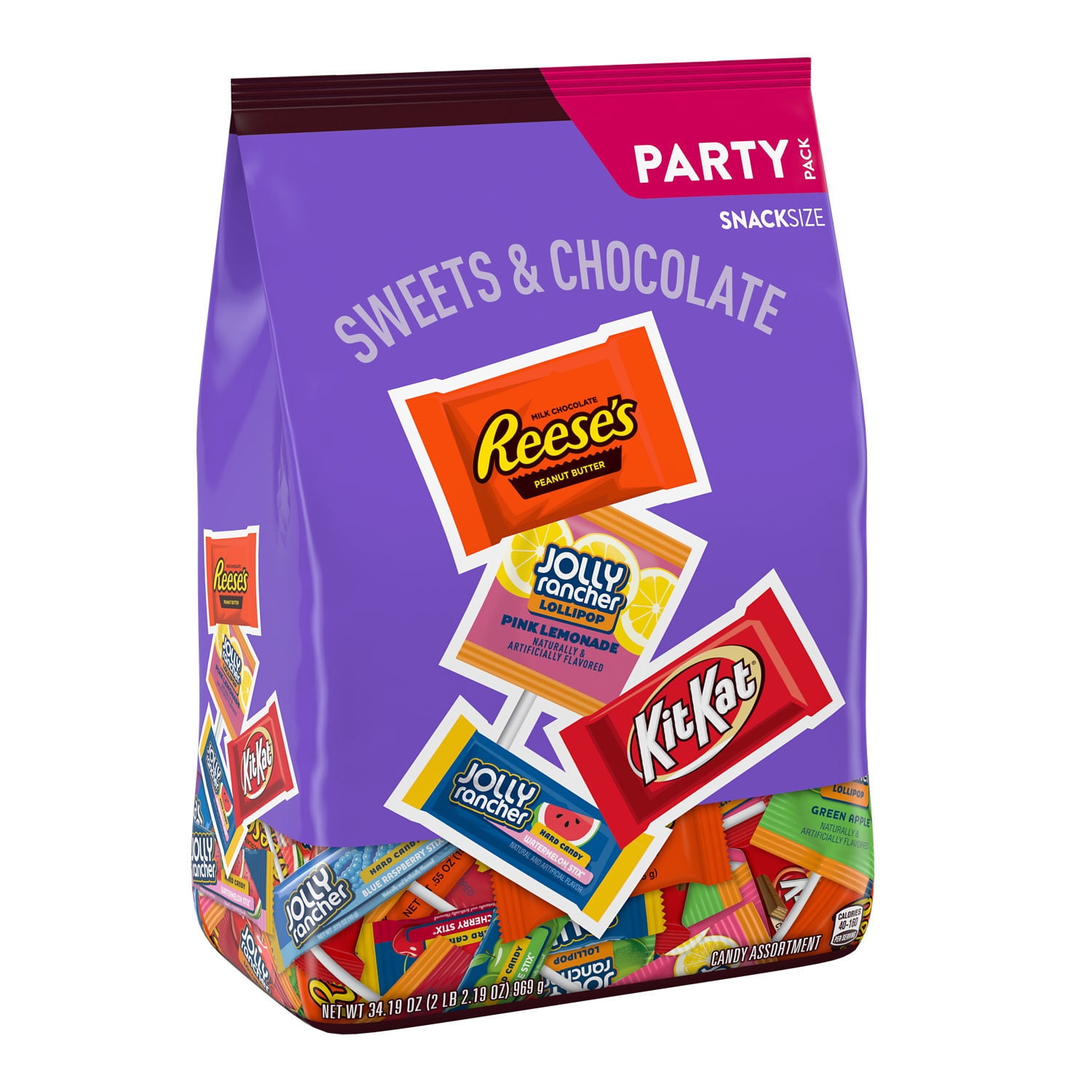 Jolly Rancher, Kit Kat And Reese's Assorted Flavored Snack Size Candy, Party Pack 34.19 oz