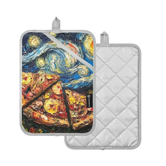 Yayeee Pot Holders Kitchen Heat Resistant with Pocket 7"x9.8" Cotton Oven Cooking Hot Pads, Starry Pizza