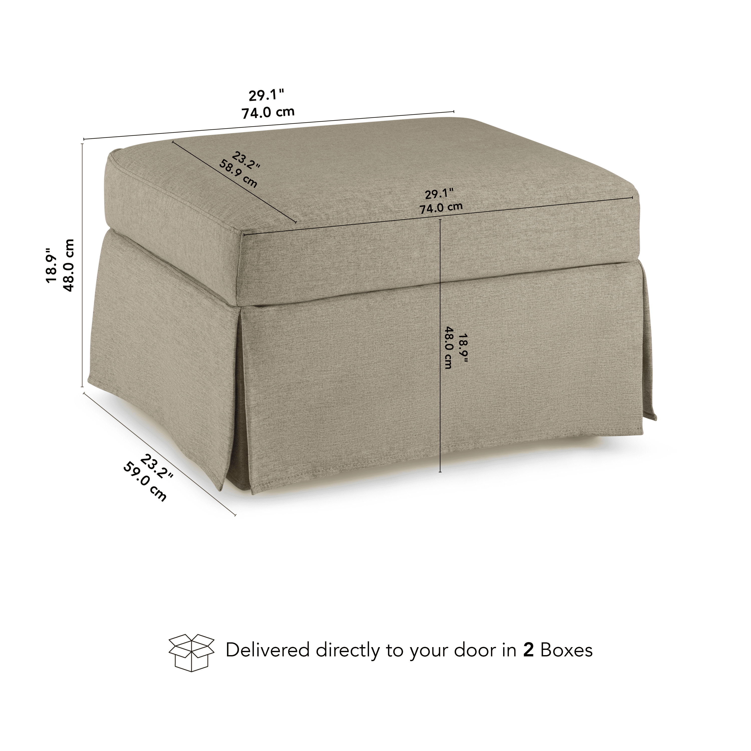 Bush Home Harper Storage Ottoman with Tray and Slipcover in Sand Basketweave Fabric